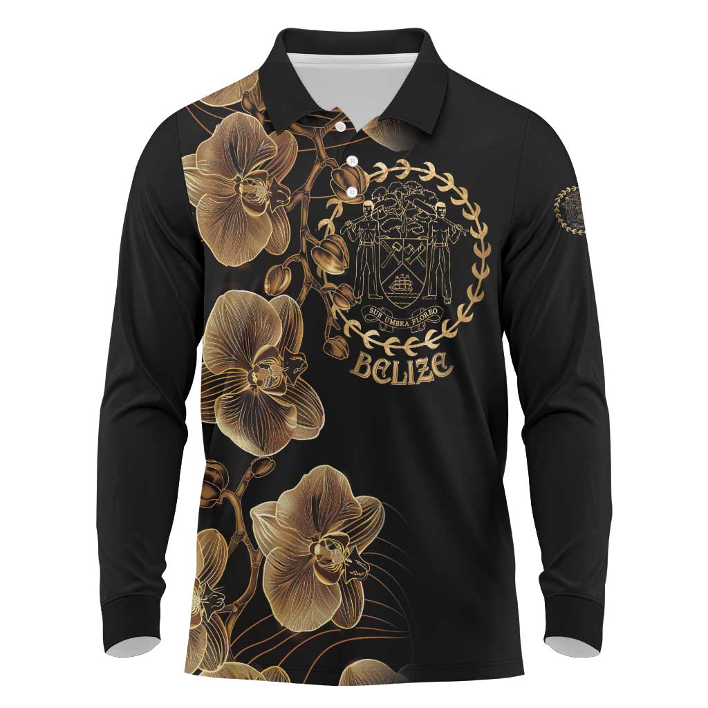 Belize Gold Orchid Long Sleeve Polo Shirt Luxury Stylized