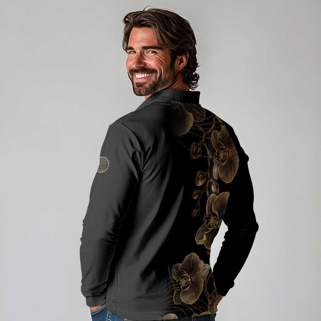 Belize Gold Orchid Long Sleeve Polo Shirt Luxury Stylized
