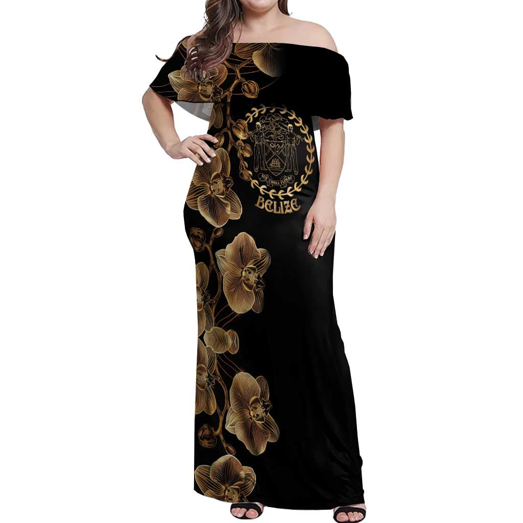 Belize Gold Orchid Off Shoulder Maxi Dress Luxury Stylized