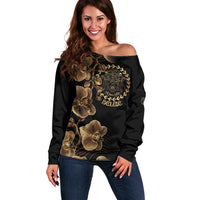 Belize Gold Orchid Off Shoulder Sweater Luxury Stylized