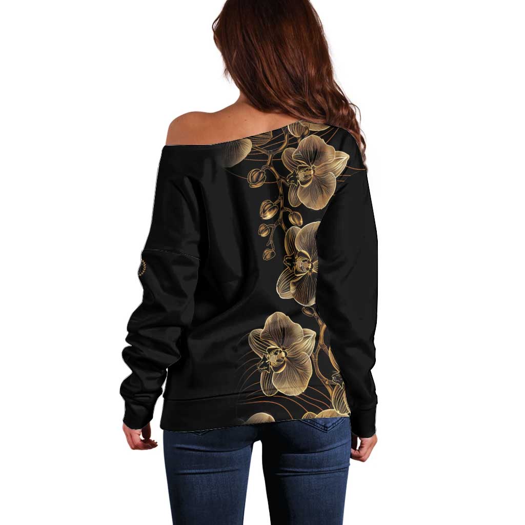 Belize Gold Orchid Off Shoulder Sweater Luxury Stylized