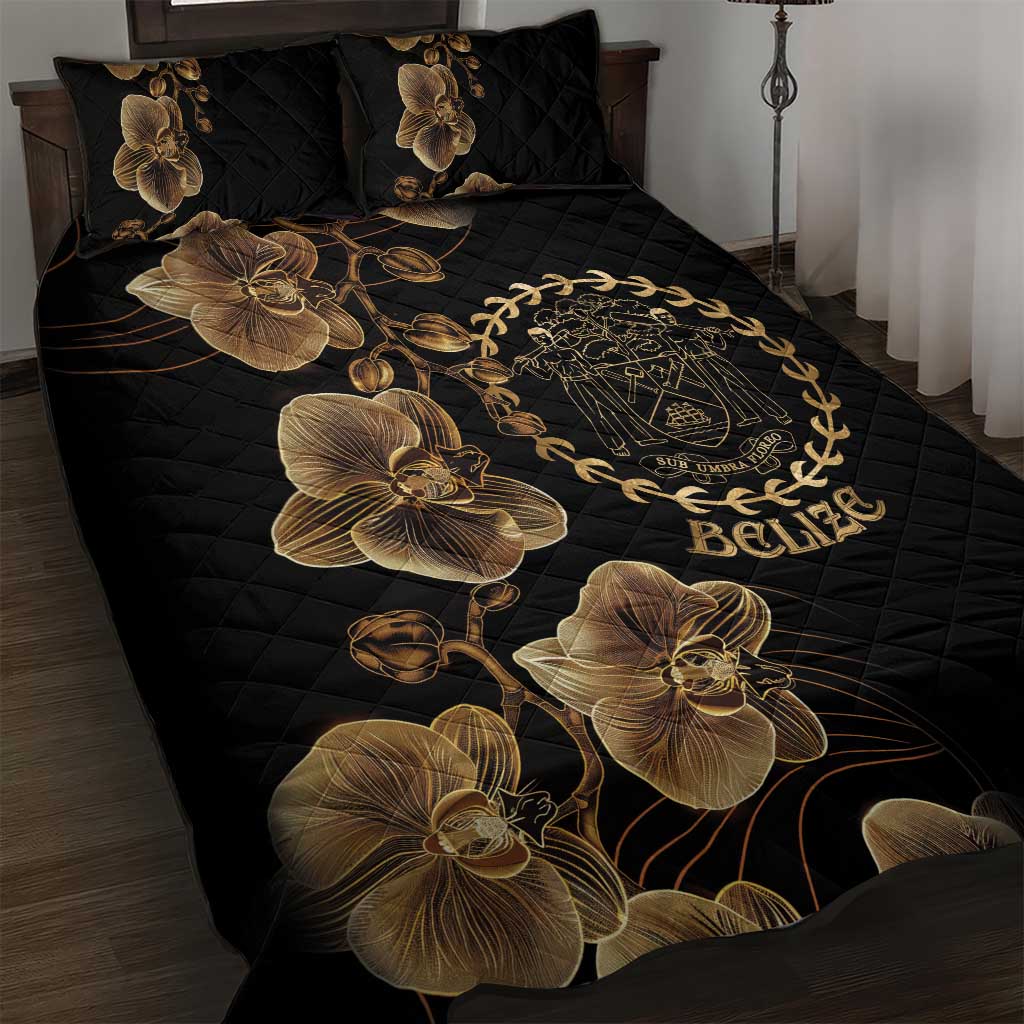 Belize Gold Orchid Quilt Bed Set Luxury Stylized