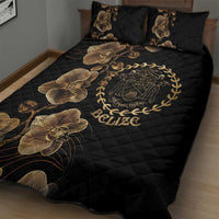Belize Gold Orchid Quilt Bed Set Luxury Stylized