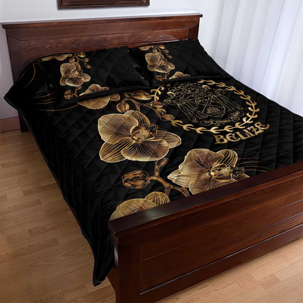 Belize Gold Orchid Quilt Bed Set Luxury Stylized