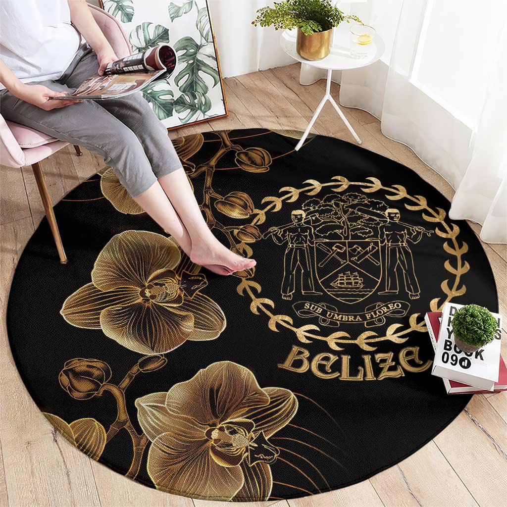 Belize Gold Orchid Round Carpet Luxury Stylized