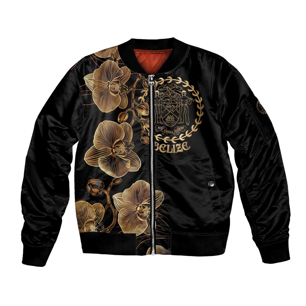 Belize Gold Orchid Sleeve Zip Bomber Jacket Luxury Stylized