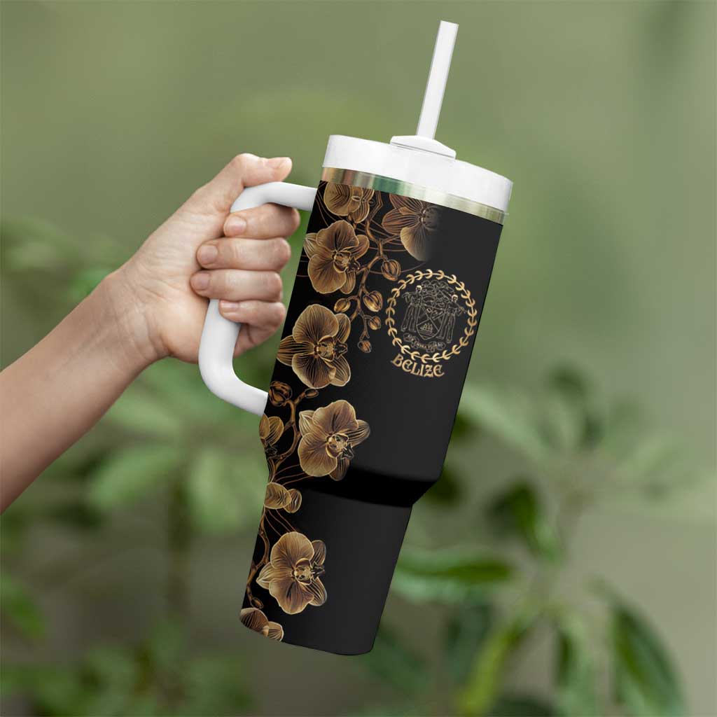 Belize Gold Orchid Tumbler With Handle Luxury Stylized