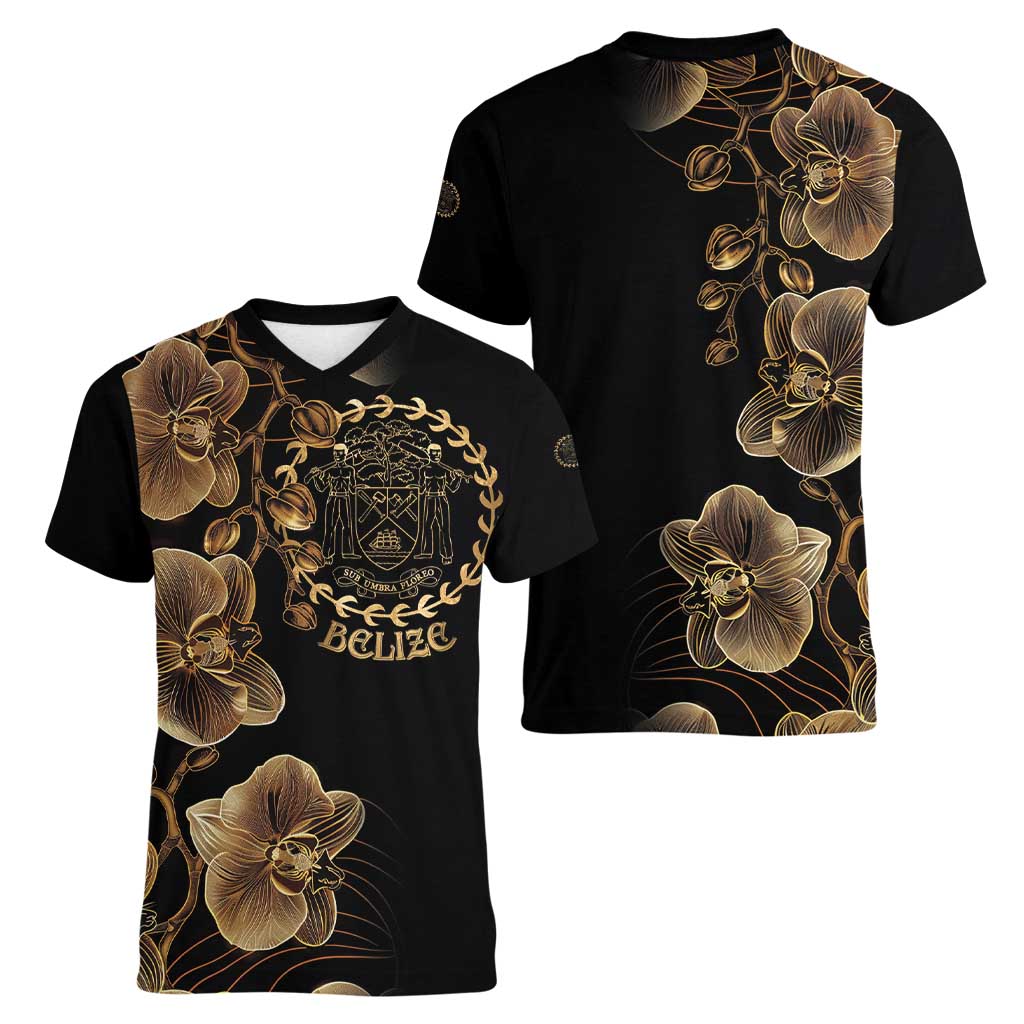 Belize Gold Orchid Women V-Neck T-Shirt Luxury Stylized