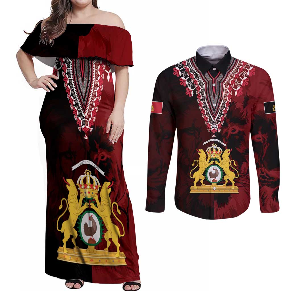 Anpi an Ayiti 1804–1806 Haiti Couples Matching Off Shoulder Maxi Dress and Long Sleeve Button Shirt Liberte ou la Mort!