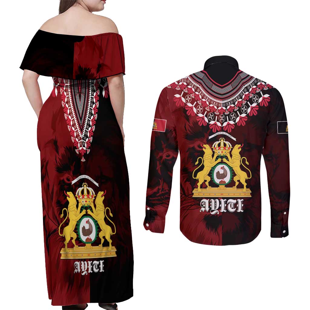 Anpi an Ayiti 1804–1806 Haiti Couples Matching Off Shoulder Maxi Dress and Long Sleeve Button Shirt Liberte ou la Mort!