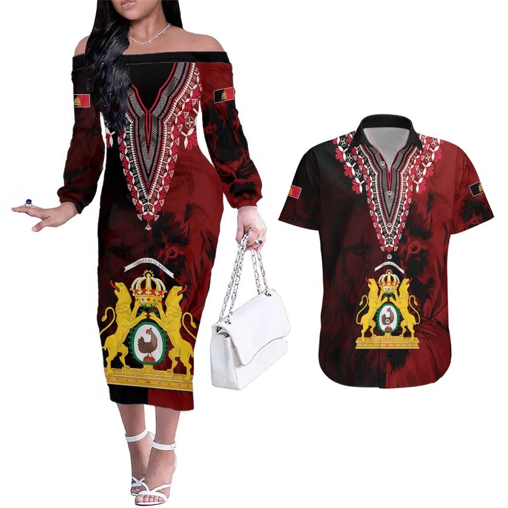 Anpi an Ayiti 1804–1806 Haiti Couples Matching Off The Shoulder Long Sleeve Dress and Hawaiian Shirt Liberte ou la Mort!