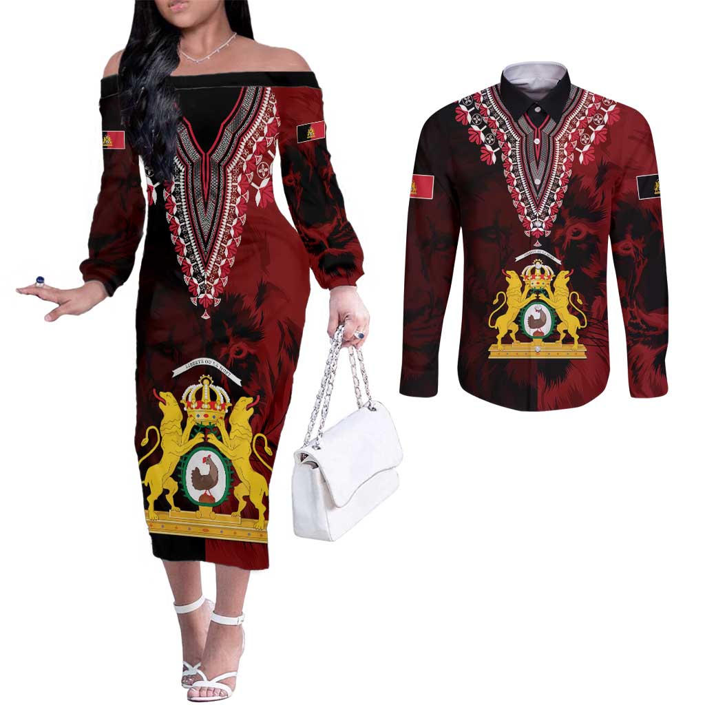 Anpi an Ayiti 1804–1806 Haiti Couples Matching Off The Shoulder Long Sleeve Dress and Long Sleeve Button Shirt Liberte ou la Mort!