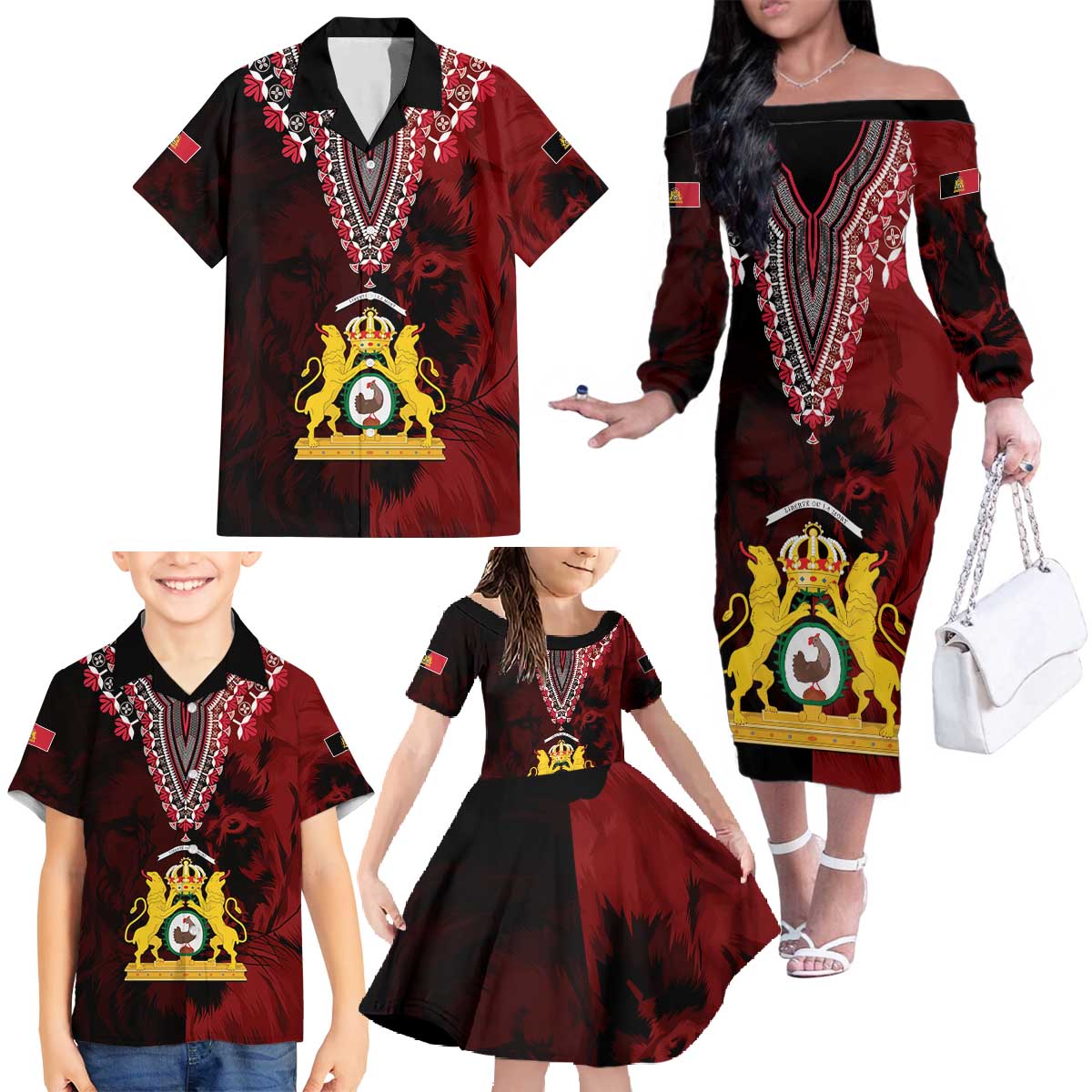 Anpi an Ayiti 1804–1806 Haiti Family Matching Off The Shoulder Long Sleeve Dress and Hawaiian Shirt Liberte ou la Mort!