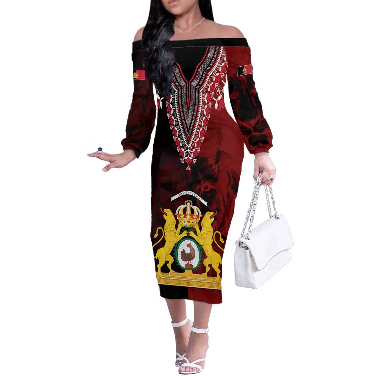 Anpi an Ayiti 1804–1806 Haiti Family Matching Off The Shoulder Long Sleeve Dress and Hawaiian Shirt Liberte ou la Mort!