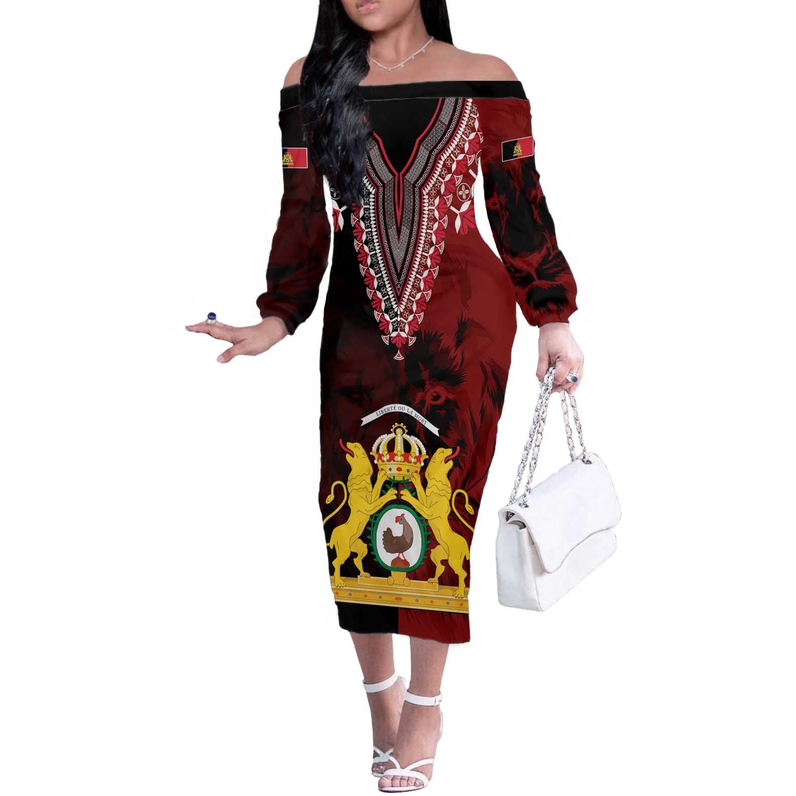Anpi an Ayiti 1804–1806 Haiti Off The Shoulder Long Sleeve Dress Liberte ou la Mort!