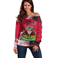 Personalised Haiti 1964 Off Shoulder Sweater Ayiti Coat Of Arms With Flag - Wonder Print Shop