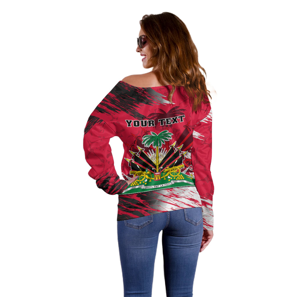 Personalised Haiti 1964 Off Shoulder Sweater Ayiti Coat Of Arms With Flag - Wonder Print Shop