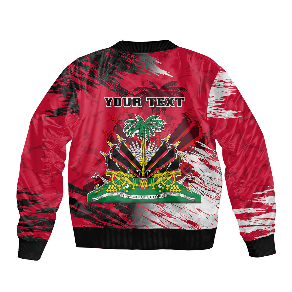 Personalised Haiti 1964 Sleeve Zip Bomber Jacket Ayiti Coat Of Arms With Flag - Wonder Print Shop