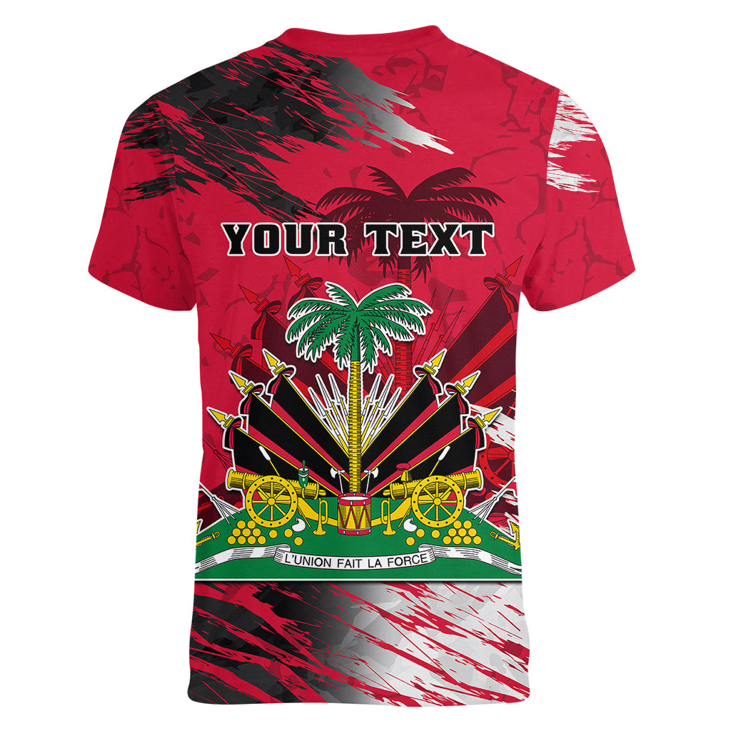 Personalised Haiti 1964 Women V Neck T Shirt Ayiti Coat Of Arms With Flag - Wonder Print Shop