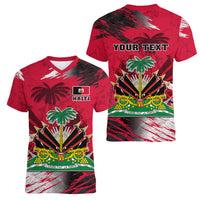 Personalised Haiti 1964 Women V Neck T Shirt Ayiti Coat Of Arms With Flag - Wonder Print Shop