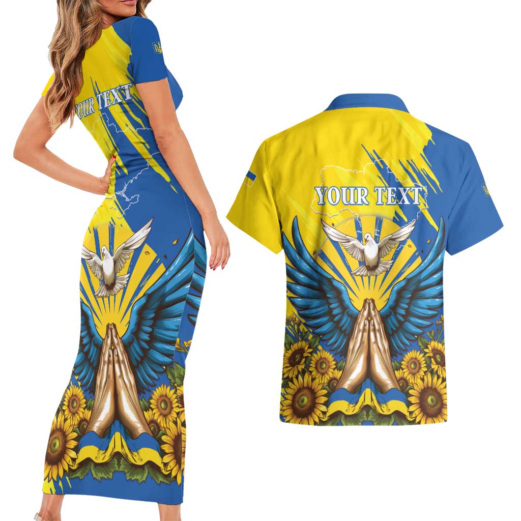 Ukraine Independence Day Couples Matching Short Sleeve Bodycon Dress and Hawaiian Shirt Ukrainian Dove Sunflower - Wonder Print Shop