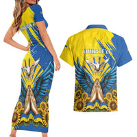 Ukraine Independence Day Couples Matching Short Sleeve Bodycon Dress and Hawaiian Shirt Ukrainian Dove Sunflower - Wonder Print Shop