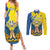 Ukraine Independence Day Couples Matching Summer Maxi Dress and Long Sleeve Button Shirt Ukrainian Dove Sunflower - Wonder Print Shop