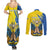Ukraine Independence Day Couples Matching Summer Maxi Dress and Long Sleeve Button Shirt Ukrainian Dove Sunflower - Wonder Print Shop