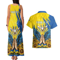 Ukraine Independence Day Couples Matching Tank Maxi Dress and Hawaiian Shirt Ukrainian Dove Sunflower - Wonder Print Shop