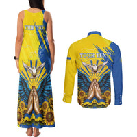 Ukraine Independence Day Couples Matching Tank Maxi Dress and Long Sleeve Button Shirt Ukrainian Dove Sunflower - Wonder Print Shop