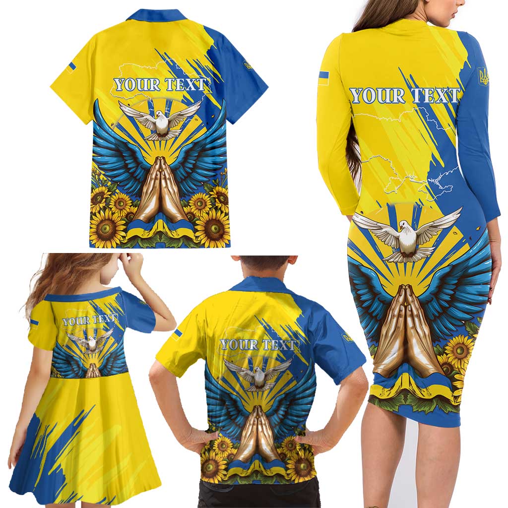Ukraine Independence Day Family Matching Long Sleeve Bodycon Dress and Hawaiian Shirt Ukrainian Dove Sunflower - Wonder Print Shop