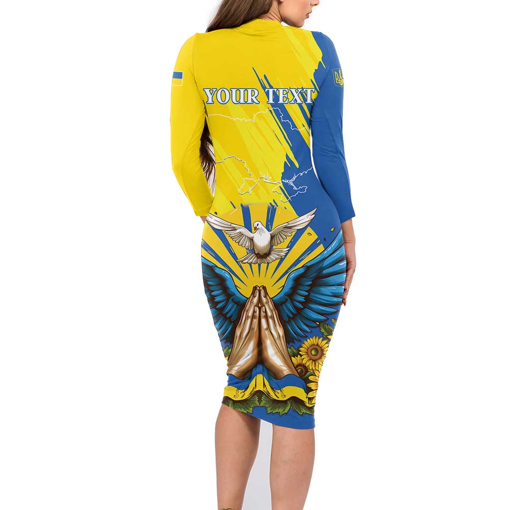 Ukraine Independence Day Family Matching Long Sleeve Bodycon Dress and Hawaiian Shirt Ukrainian Dove Sunflower - Wonder Print Shop