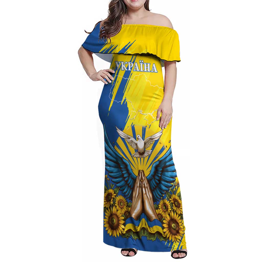Ukraine Independence Day Family Matching Off Shoulder Maxi Dress and Hawaiian Shirt Ukrainian Dove Sunflower - Wonder Print Shop