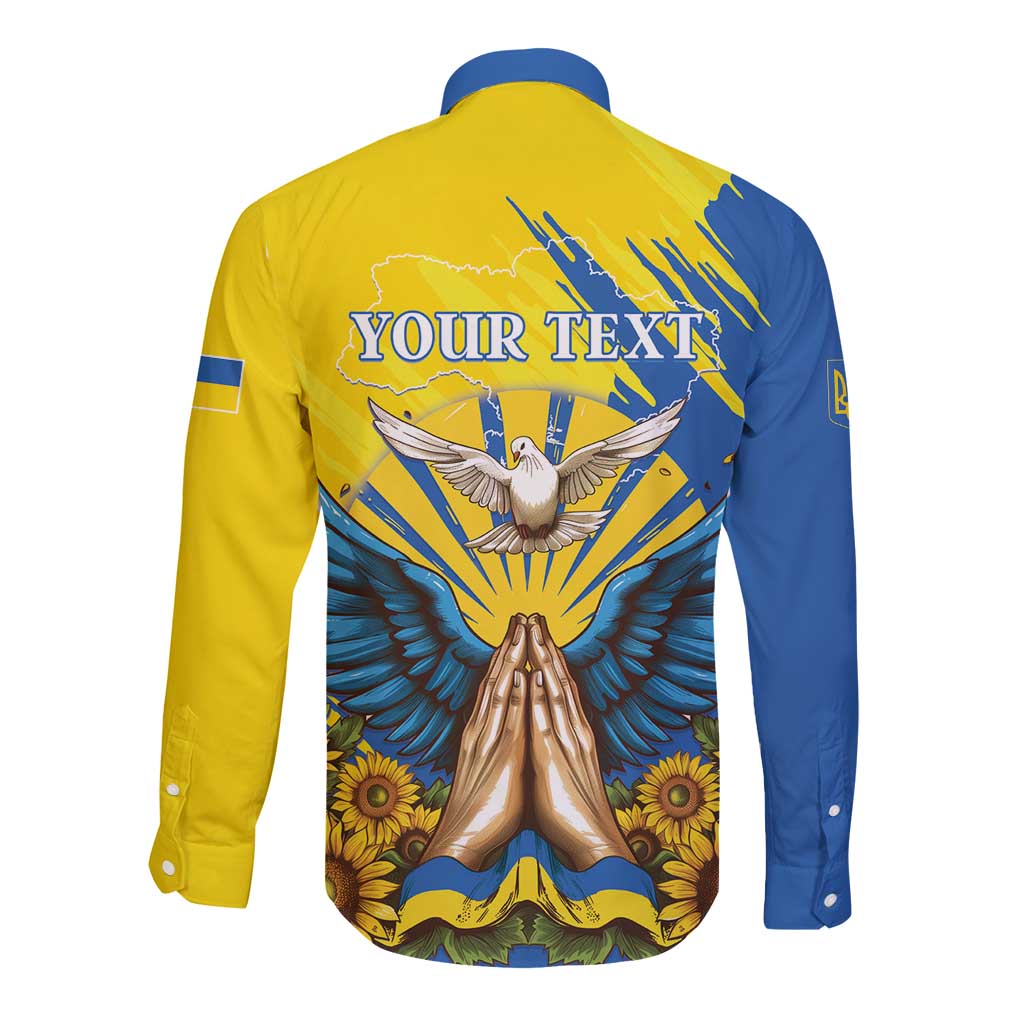 Ukraine Independence Day Long Sleeve Button Shirt Ukrainian Dove Sunflower - Wonder Print Shop