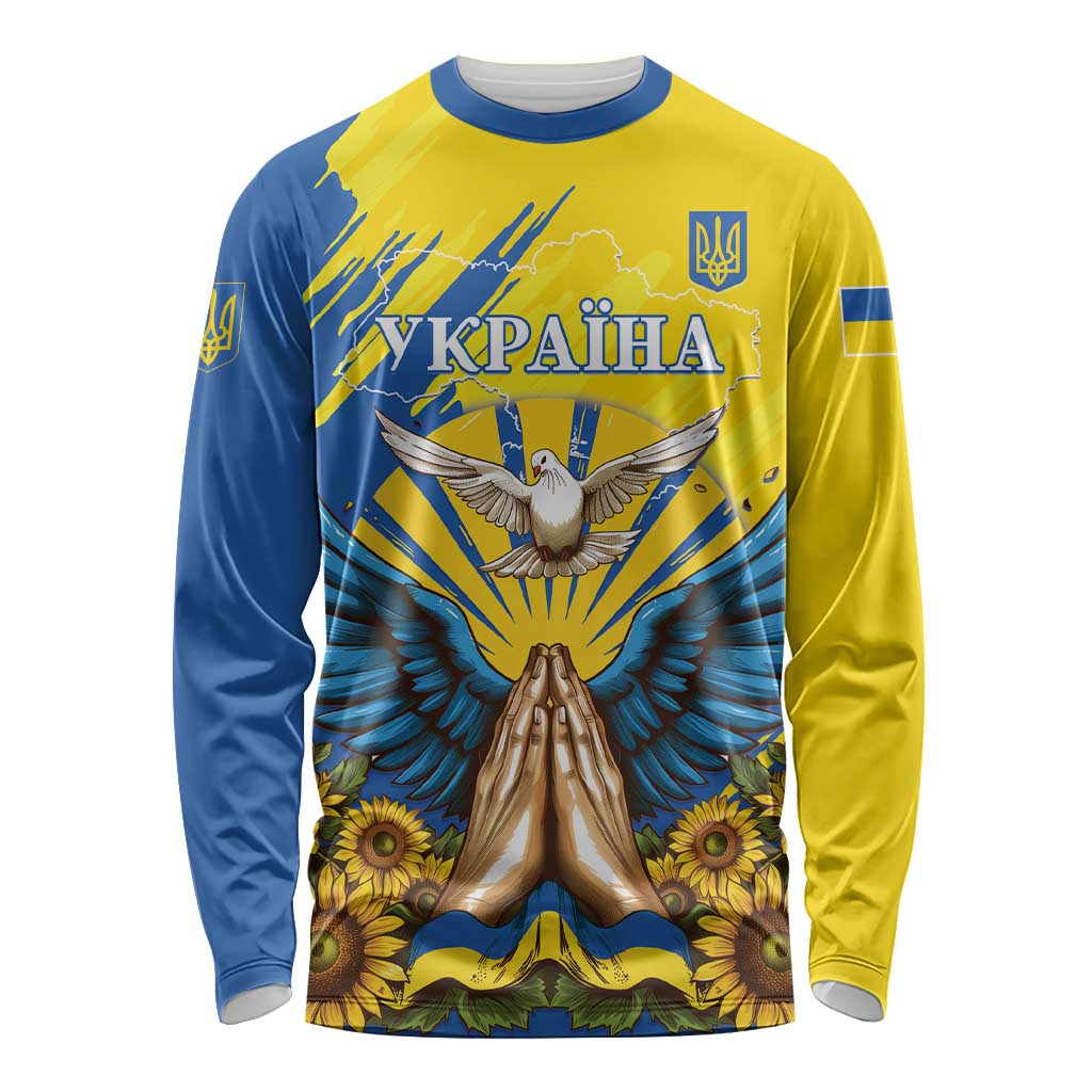 Ukraine Independence Day Long Sleeve Shirt Ukrainian Dove Sunflower - Wonder Print Shop