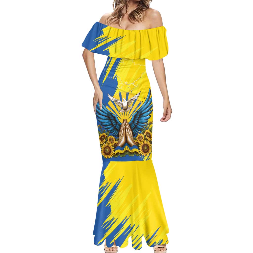 Ukraine Independence Day Mermaid Dress Ukrainian Dove Sunflower - Wonder Print Shop