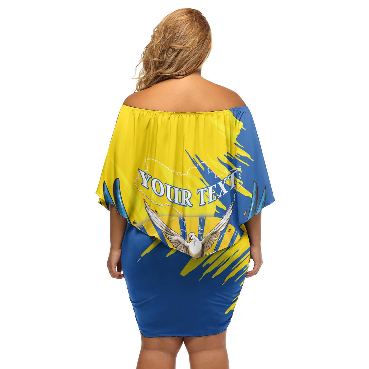 Ukraine Independence Day Off Shoulder Short Dress Ukrainian Dove Sunflower - Wonder Print Shop