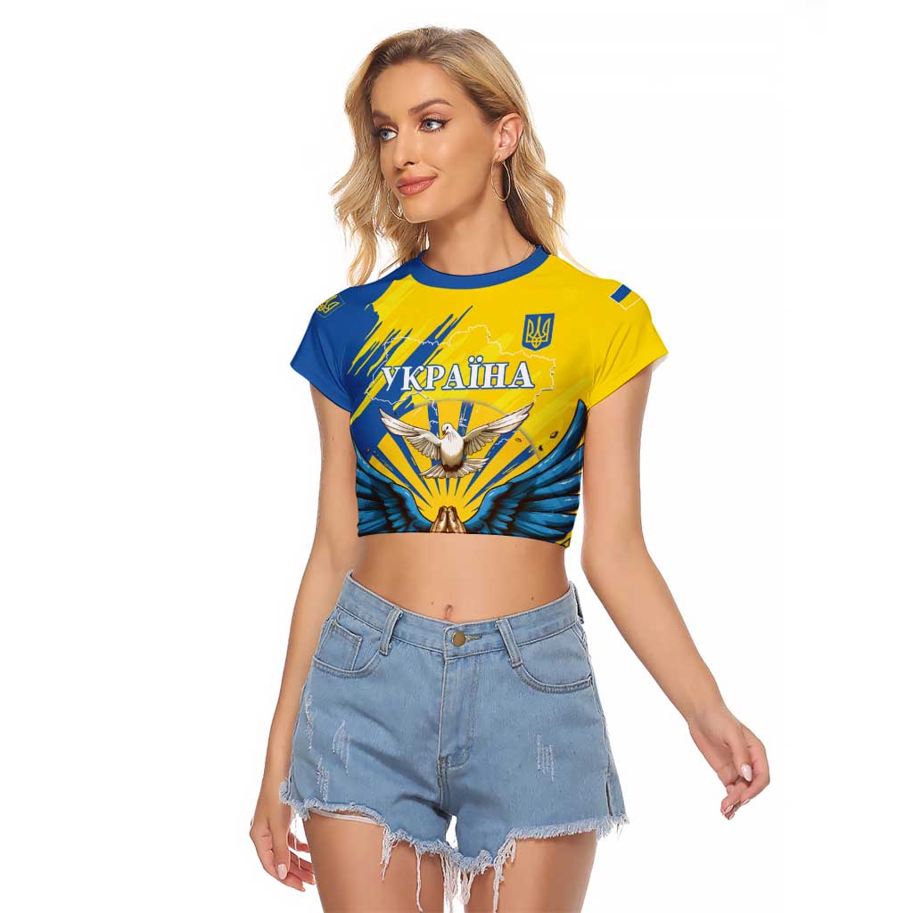 Ukraine Independence Day Raglan Cropped T Shirt Ukrainian Dove Sunflower - Wonder Print Shop