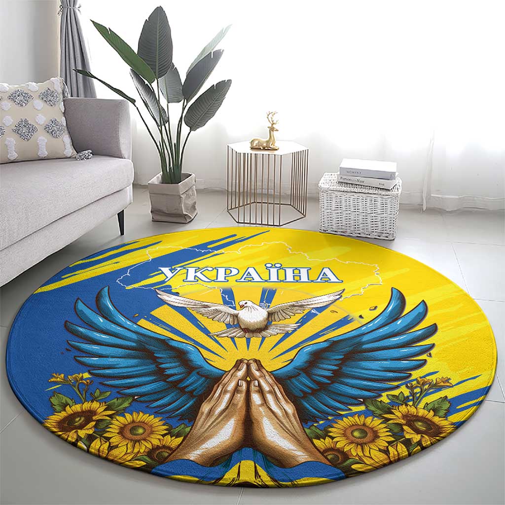 Ukraine Independence Day Round Carpet Ukrainian Dove Sunflower
