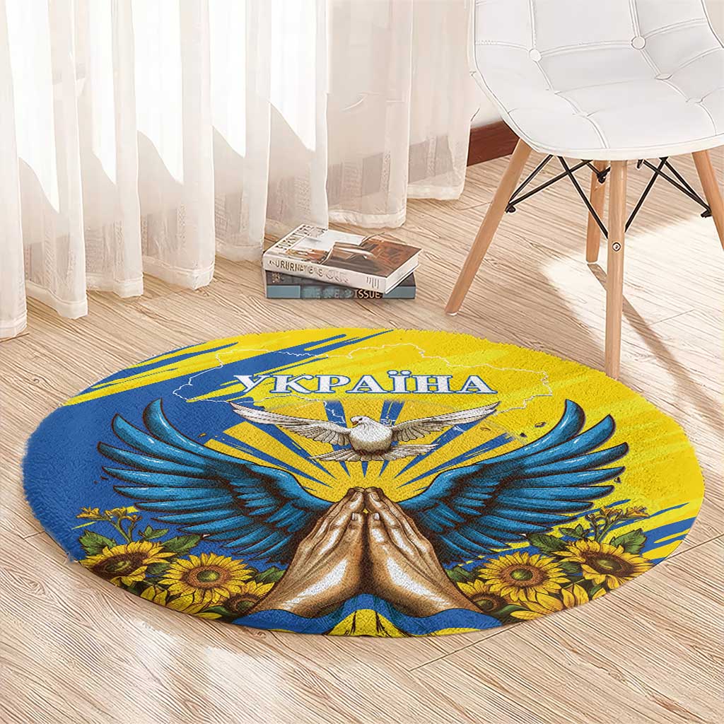 Ukraine Independence Day Round Carpet Ukrainian Dove Sunflower