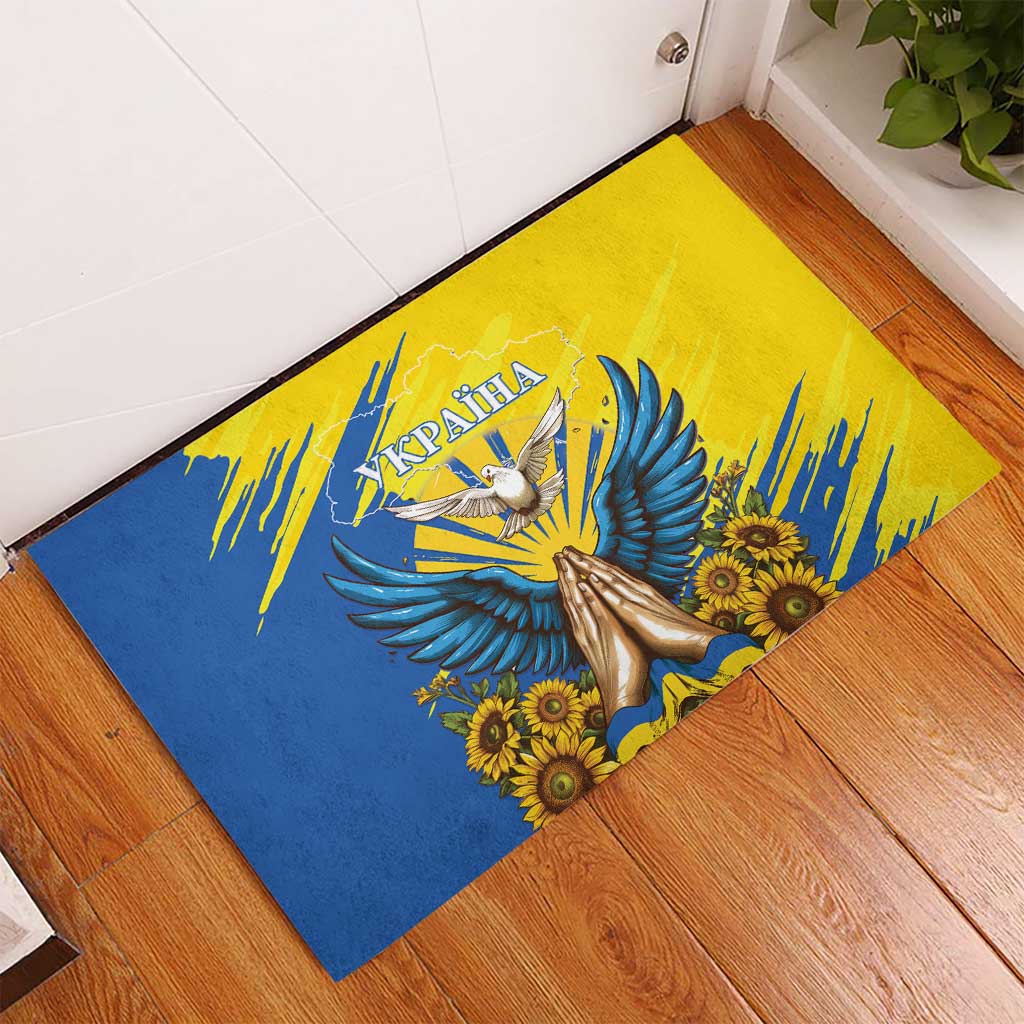 Ukraine Independence Day Rubber Doormat Ukrainian Dove Sunflower - Wonder Print Shop