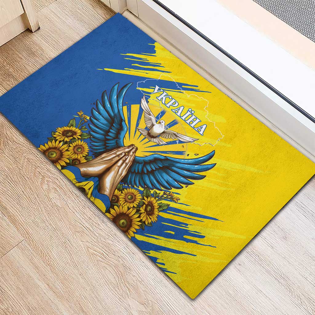 Ukraine Independence Day Rubber Doormat Ukrainian Dove Sunflower - Wonder Print Shop