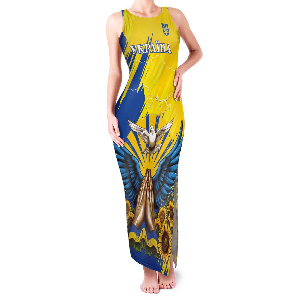 Ukraine Independence Day Tank Maxi Dress Ukrainian Dove Sunflower - Wonder Print Shop