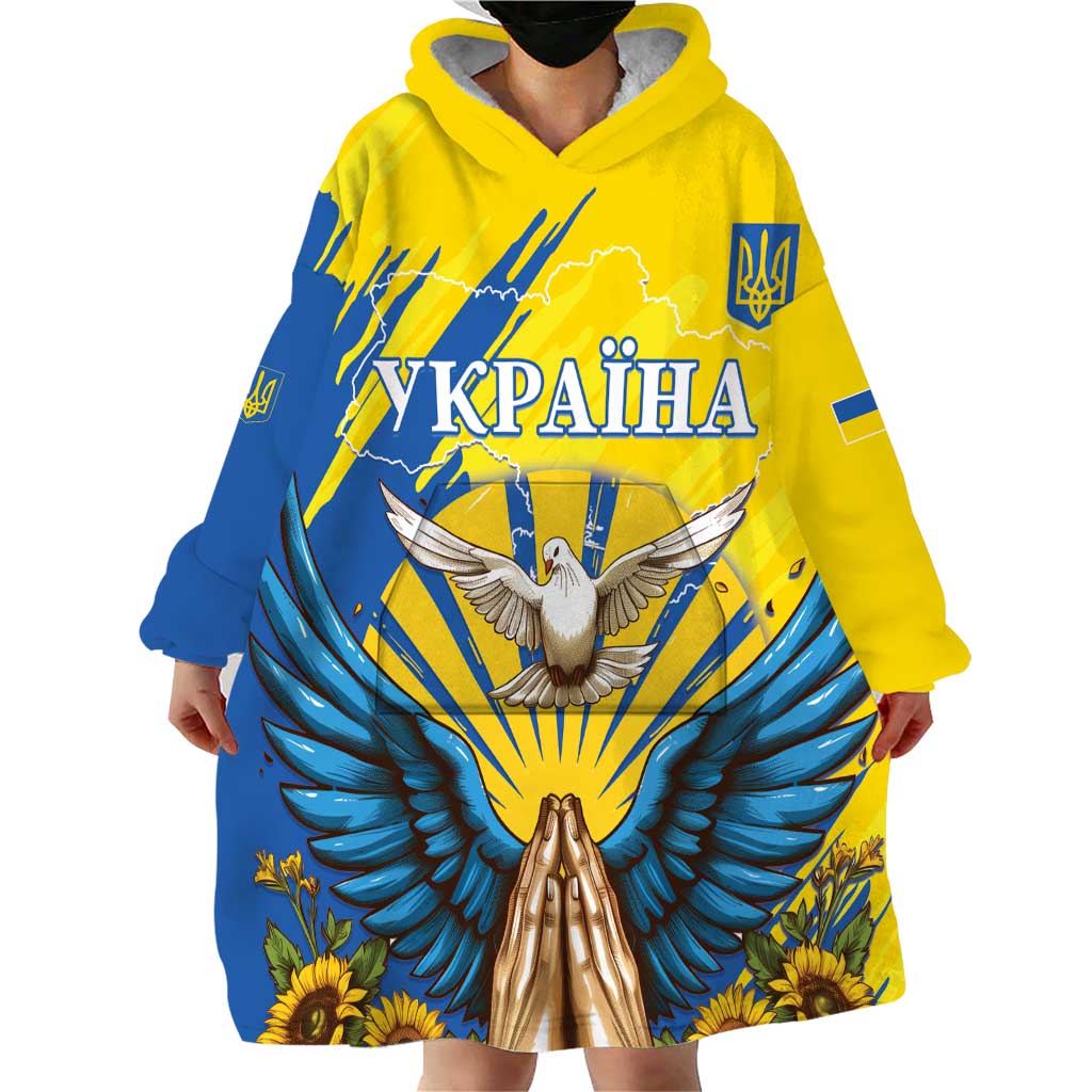 Ukraine Independence Day Wearable Blanket Hoodie Ukrainian Dove Sunflower - Wonder Print Shop