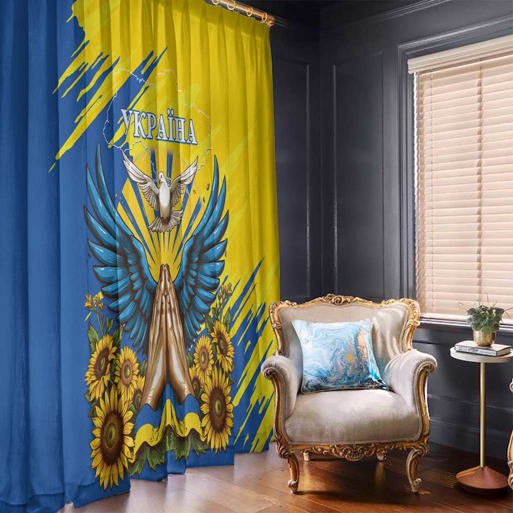 Ukraine Independence Day Window Curtain Ukrainian Dove Sunflower - Wonder Print Shop