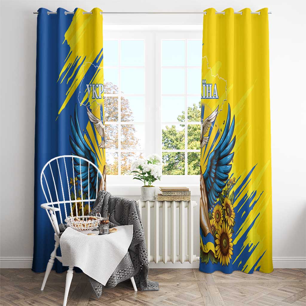 Ukraine Independence Day Window Curtain Ukrainian Dove Sunflower - Wonder Print Shop