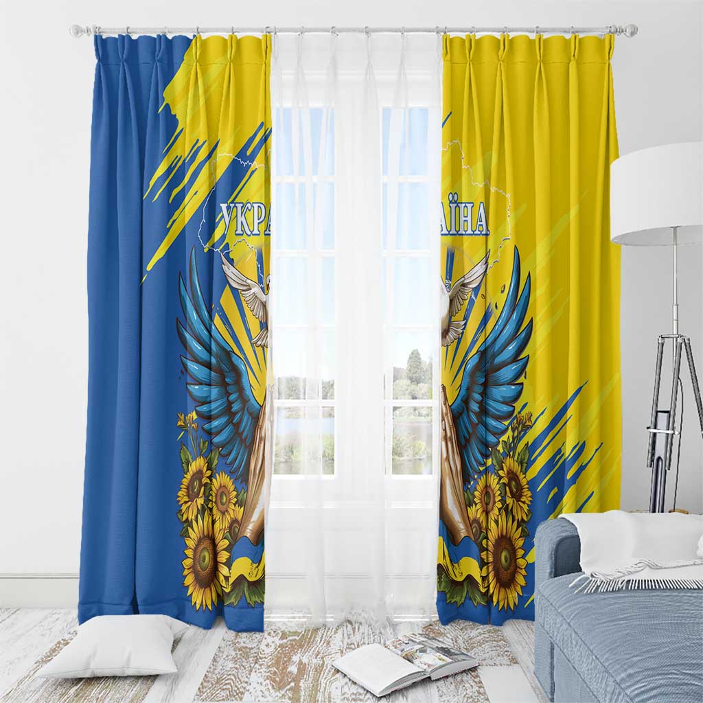 Ukraine Independence Day Window Curtain Ukrainian Dove Sunflower - Wonder Print Shop