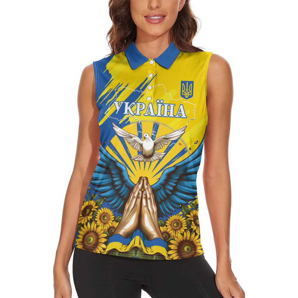 Ukraine Independence Day Women Sleeveless Polo Shirt Ukrainian Dove Sunflower - Wonder Print Shop