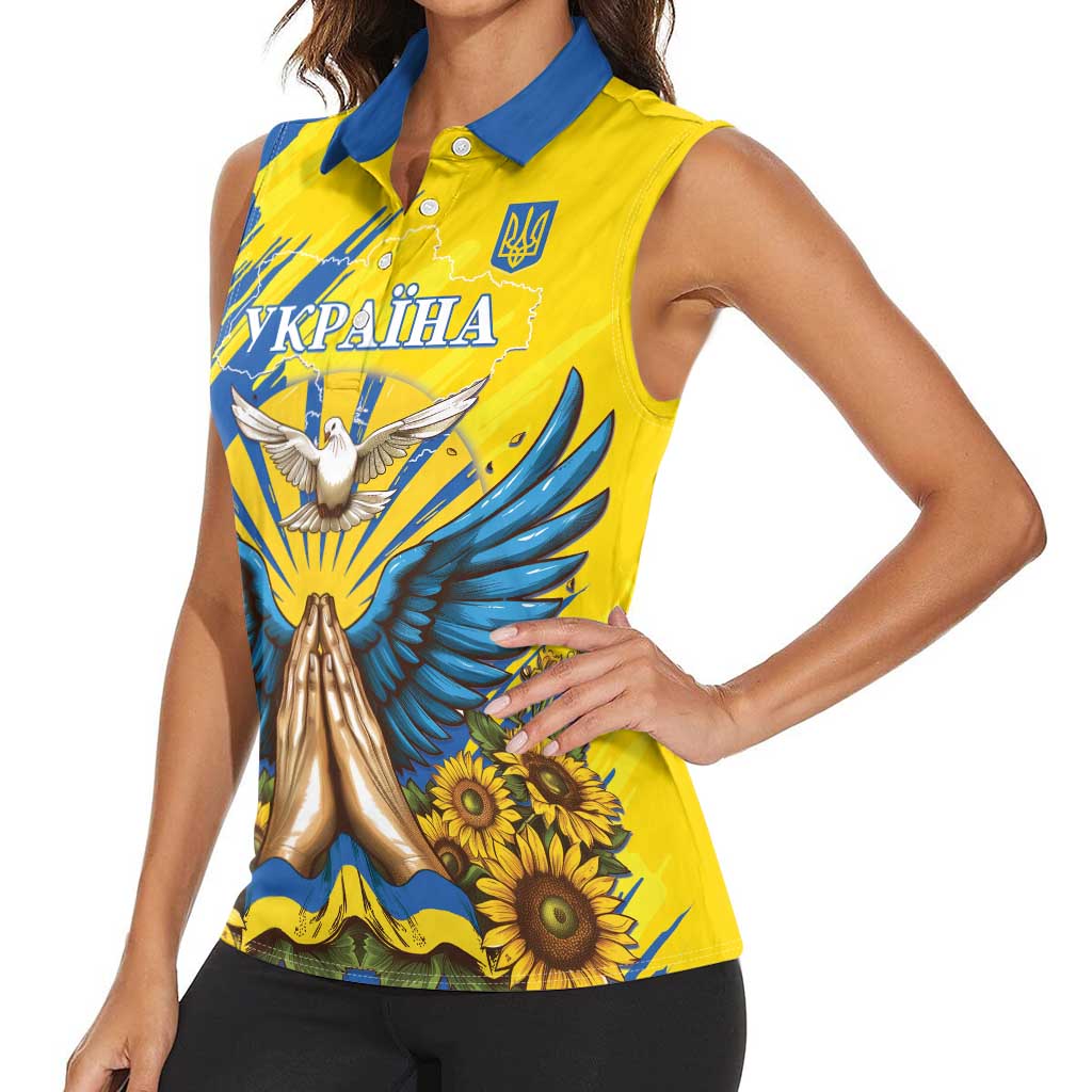 Ukraine Independence Day Women Sleeveless Polo Shirt Ukrainian Dove Sunflower - Wonder Print Shop