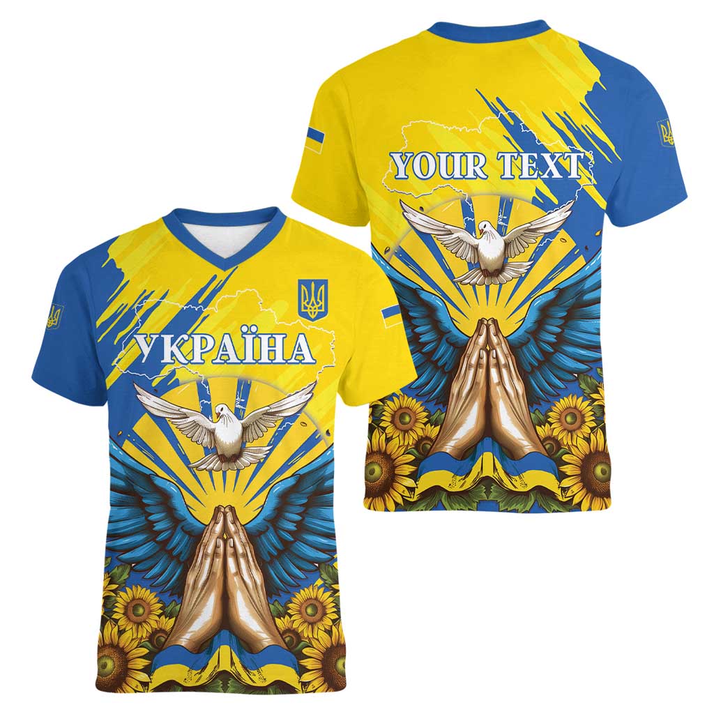 Ukraine Independence Day Women V-Neck T-Shirt Ukrainian Dove Sunflower - Wonder Print Shop